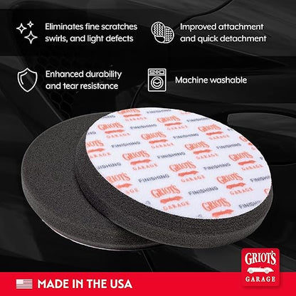 Griot's Garage 5.5" Black Foam Finishing Pads for Car Polishing and Detailing, Buffing Pads for Paint Correction and Sealant Application, 10518, Set of 2