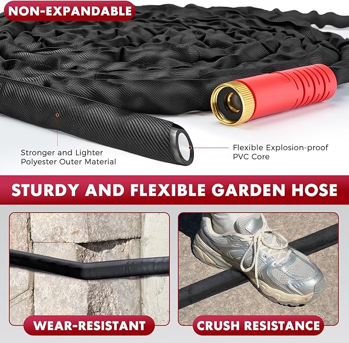 Upgraded 100FT Non-Expanding Garden Hose, Lightweight, Flexible Ultra-Light Water Hose, Burst-Resistant, Lead-Free, Anti-Kink, High-Pressure