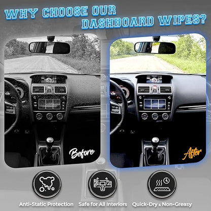 Car Wash Wipes with Refreshing Lemon Scent, Pack of 100 Individually Wrapped Wipes, Dashboard Car Accessories Travel Essentials