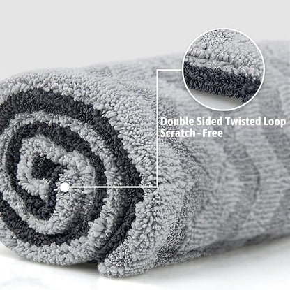 Greenfound Microfiber Towel for Cars, 1000GSM Car Drying Towel, Double Twist Pile & Edgeless Design, No Streaks, Scratches, or Water Spots, Soft and Absorbent, 18"×24", Wave Silver&Grey
