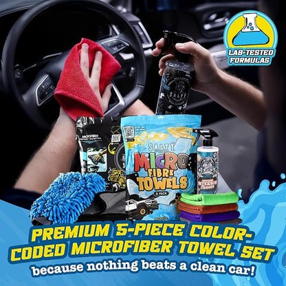 Salty Captain Mega 20-Piece DIY Car Cleaning Kit – All-in-One Car Detailing Kit with 2X Buckets, Towels, Brushes & 6X Cleaning Fluids – Captain’s Musket Foam Gun for Garden Hose – Premium Quality