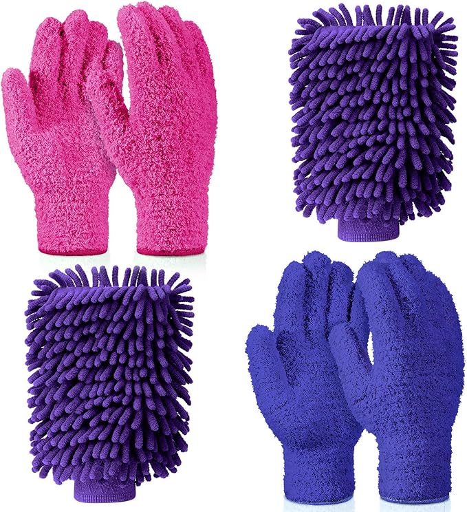 Potchen 6 Pcs Microfiber Dusting Mitt Gloves Microfiber Washable Dusting Gloves Car Wash Mitt for Leaf Cleaning Plant