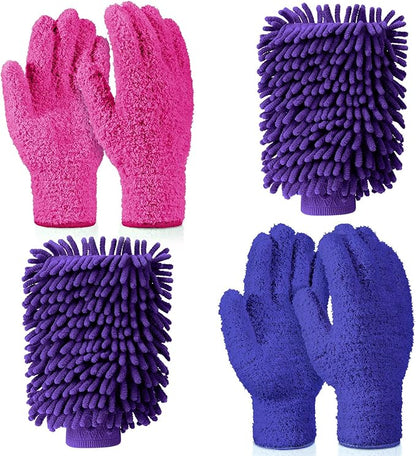 Potchen 6 Pcs Microfiber Dusting Mitt Gloves Microfiber Washable Dusting Gloves Car Wash Mitt for Leaf Cleaning Plant