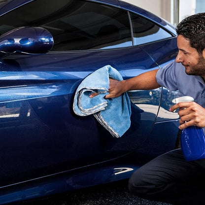 Detail Microfiber Car Towels Bulk (24"x 36") | 400 GSM | 80/20 Blend | Tagless | Soft Satin Piped Edges | All-Purpose Auto Detailing - Wax, Buff, Polish, Wash, Dry | Case of 64 (Blue)