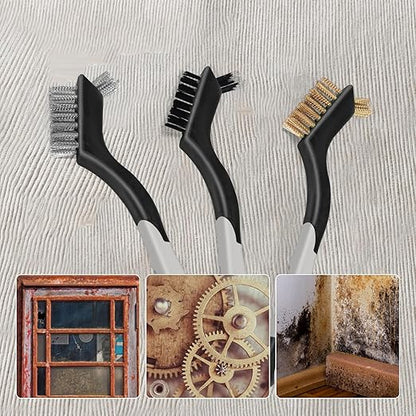 MAXMAN Wire Brush Set 6PCS, Nylon/Brass/Stainless Steel Bristles Brush, Small Cleaning Brush, Metal Scrub Brush, Wire Scratch Brush with Metal Scraper, Wire Brushes for Cleaning, Rust, Paint, 7 Inches