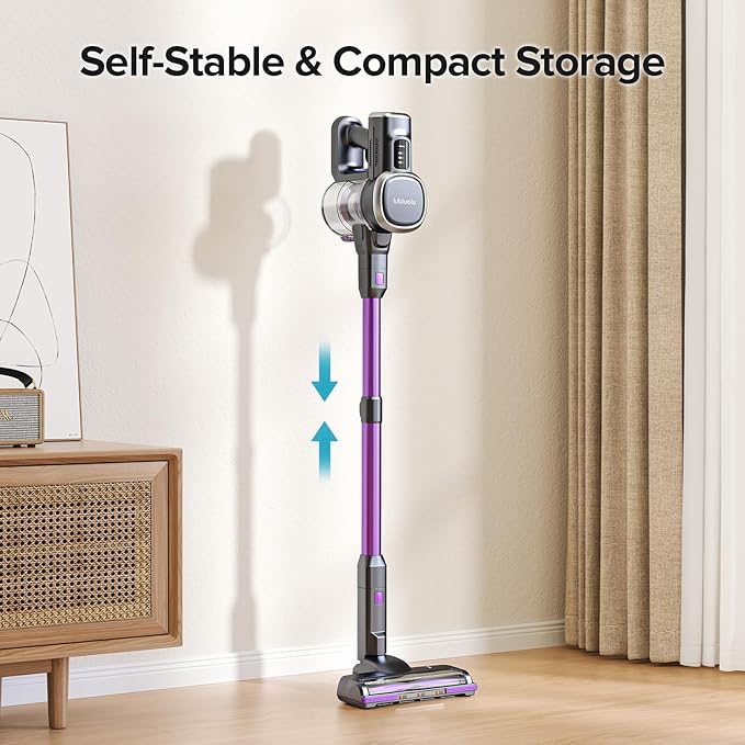Lubluelu Upgraded 45kPa Cordless Vacuum Cleaner, Freestanding Stick Vacuum with Powerful Suction, Up to 50mins Runtime, Rechargeable and Portable Vacuum Cleaner for Pet Hair, Carpet, Hard Floor