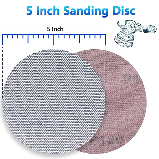 5 Inch 50 PCS Premium Ceramic Mesh Sanding Discs 120 Grit, Dust Free Hook and Loop Round Anti-Clogging Sandpaper Disc for Random Orbital Sander