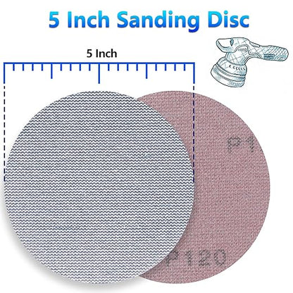 5 Inch 50 PCS Premium Ceramic Mesh Sanding Discs 120 Grit, Dust Free Hook and Loop Round Anti-Clogging Sandpaper Disc for Random Orbital Sander