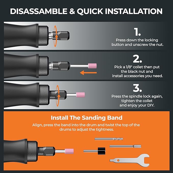 MAKERX Cordless Rotary Tool Kit, 20V Power Rotary Tool for Sanding, Carving, Drilling, Engraving, Polishing, DIY Crafts with 42 Accessories, Brushless Motor, 5000-35000 RPM Variable Speed,Tool Only