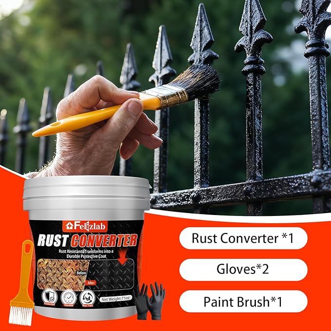 2-in-1 Rust Converter & Metal Primer, 71 Floz Black Rust Paint Inhibitor for Metal, Heat Resistance Car Rust Reformer, Long-Lasting Rust Encapsulator, Anti Rust Conversion Coating