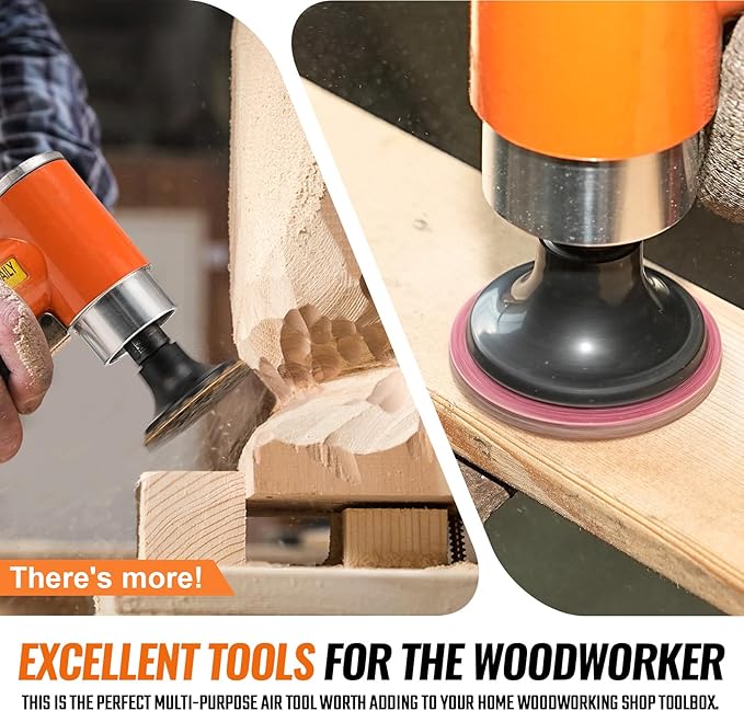 NuoDunco 2 Inch Pneumatic Mini Orbital Sander Kit 2-in-1 Air Right Angle Grinder Polisher Kit Surface Prep Tool with 40 Pcs Quick Change + Hook & Loop Sanding Discs for Metal & Woodworking