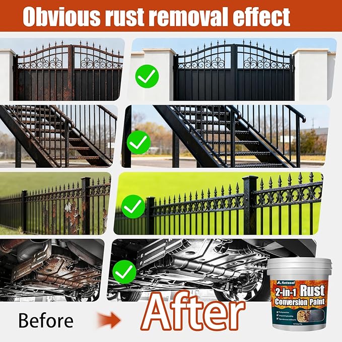 Autosel 2-in-1 Rust Converter & Metal Primer, 35 oz Rust Remover & Inhibitor Paint for Metal, Stops Rust & Corrosion, Heat & UV Resistant Automotive Rust Reformer for Car, Truck Frame, Trailer – Black