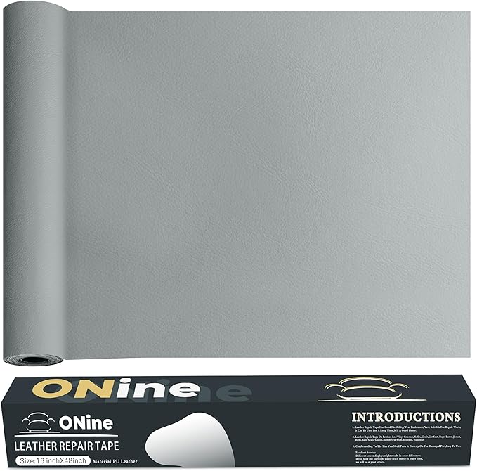 ONine Leather Repair Tape,Self Adhesive Leather Repair Patch,Leather Patches for Furniture,Sofa,Car Seats,Office Chair. Vinyl Repair Kit 16x48in(Blue Gray-Litchi Grain)