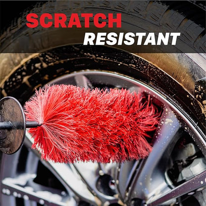 Maxshine Wheel & Rim Brush 10” (Red & Black) | Large Soft Bristle PP Material with Comfort Grip & Knuckle Guard | Scratch-Free Wheel Cleaning Brush | Universal Car Detailing Tool for Rims & Tires