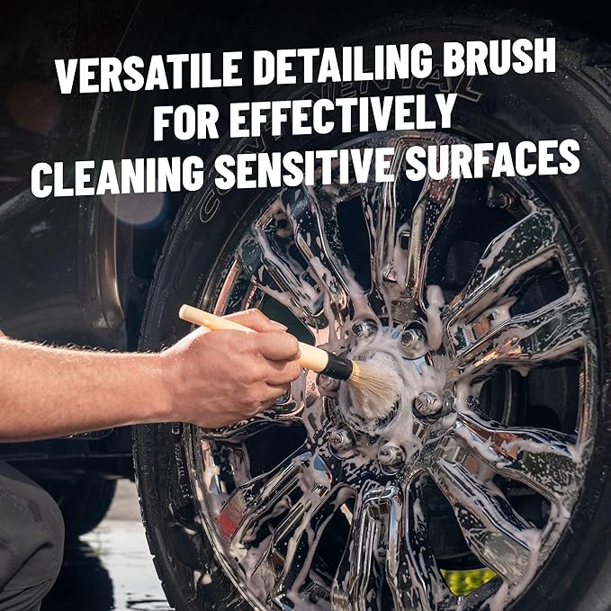 Chemical Guys Boars Hair Detailing Brush - Gentle Scratch-Free Cleaning for Wheels, Grilles, Emblems, and Interior Surfaces - Versatile Multi-Purpose Auto Detailing Brush for Deep Cleaning - Acc_S90