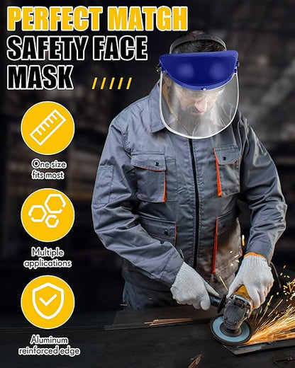 Copkim Safety Face Shield for Grinding and Cutting with 10 Pcs Replacement Clear Visor Full Impact Resistant Face Shield Protection Mask for Work Construction Weed Whacking Woodworking (Aluminum Edge)