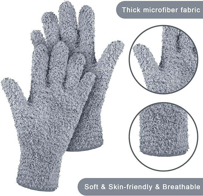 Patelai 3 Pairs Microfiber Plant Dusting Gloves Leaf Cleaning Gloves for Indoor Plants, Blinds, Furniture, House(Small,Black, White, Gray)