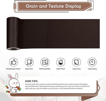 KING MOUNTAIN Leather Repair Patch,4 x 63 Inches self Adhesive Leather Repair Tape for Damaged Leather Furniture, Sofa Seating,Car Seats, Leather Goods（Fine Grained Dark Brown）