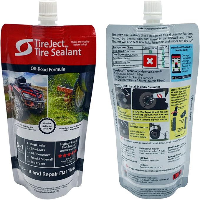 TireJect Tire Sealant Refill (10oz Pouch) - Flat Tire Repair - Fix & Prevent Flat Tires - ATV UTV SxS Lawn Mower Golf Cart Tractor