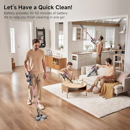 Vaconly Cordless Vacuum Cleaner, 38Kpa Powerful Stick Vacuum Cleaner with 45mins Rechargeable Battery, LED Anti-Tangle Brush, 8-in-1 Handheld Vacuum Cleaners for Home/Pet Hair/Carpets/Floors, N506