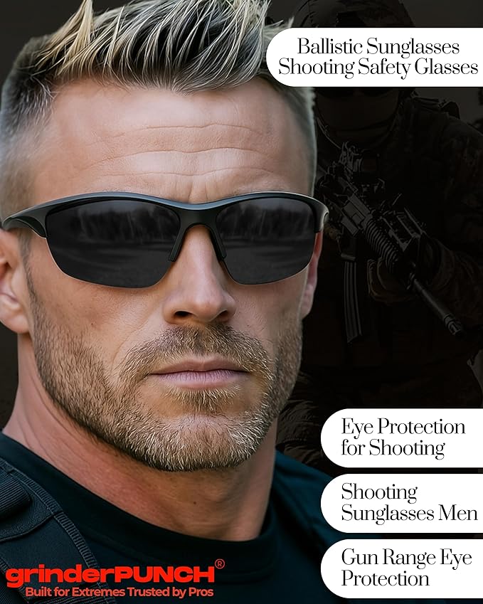 grinderPUNCH Tactical Shooting Glasses Military Grade Impact Resistant Protection 100% UV Lenses ANSI Z87 Safety Glasses