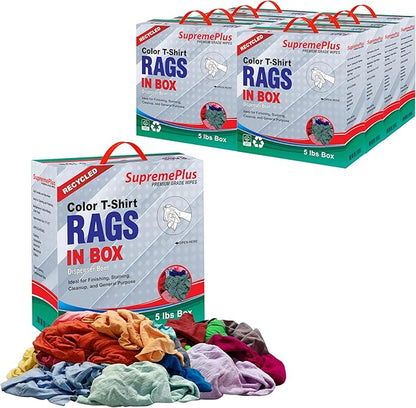 Recycled Color Knit Cleaning Rags (5 lbs. Compressed Box - Pack of 8) – Shop Cloths Bulk for Workshops, Mechanics, Painters, and Home Use, Multipurpose Cotton T-Shirt Rags