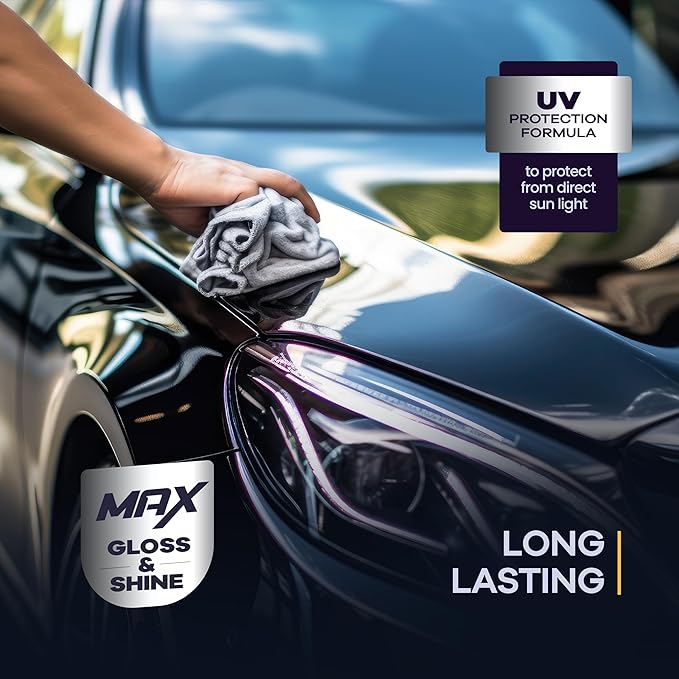 Car Wax Spray and Ceramic Coating For Cars With Added UV Protection (16 oz)- Long Lasting Shiny Car Stuff - Spray Wax For Cars With 2 Micro Fiber Towels, Waterless Wash