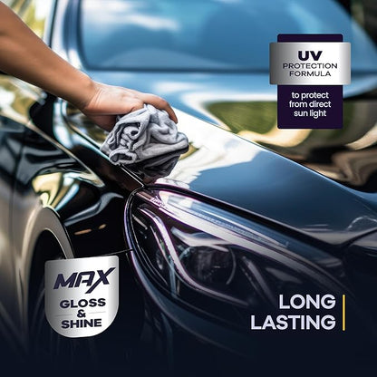 Car Wax Spray and Ceramic Coating For Cars With Added UV Protection (16 oz)- Long Lasting Shiny Car Stuff - Spray Wax For Cars With 2 Micro Fiber Towels, Waterless Wash