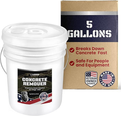 Heavy Concrete Remover – Dried Concrete & Cement Dissolver (Non-Corrosive, Biodegradable Acid Alternative), Safe on Equipment, 5-Gallon Bucket