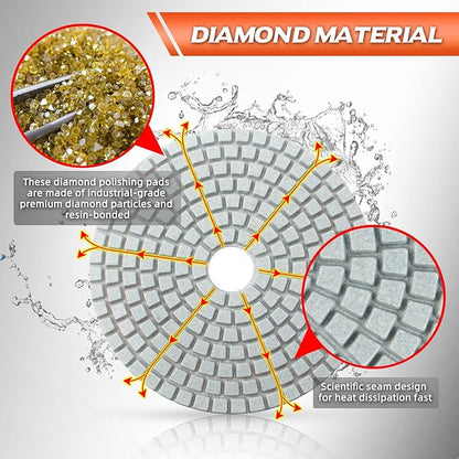 AMZKONIG 20 Pack 4 Inch Diamond Polishing Pads with 5/8’’-11 Backer Pad, 18 PCS Wet/Dry Polish Pad Kit for Drill Grinder Polisher, 30-10000 Grit Polishing Pad for Granite Marble Concrete Stone Quartz