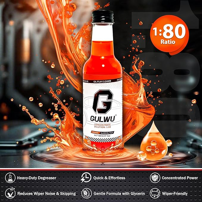 GULWU Windshield Washer Fluid Concentrate,1:80 Power Formula (30 Fl Oz), Removes Grease, Bugs, Grime from Windshields, Includes Brush