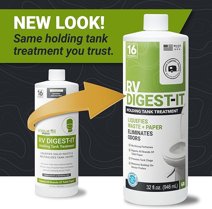Unique RV Digest-It RV Toilet Treatment - Eliminates Odors at the Source and Liquifies Waste - 16 Uses Per Bottle (32 oz)