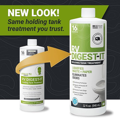 Unique RV Digest-It RV Toilet Treatment - Eliminates Odors at the Source and Liquifies Waste - 16 Uses Per Bottle (32 oz)