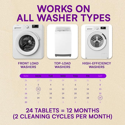 CLYND Washing Machine Cleaner Tablets 24 Pack for HE Front Load, Top Load Washing Machine Cleaning Tablets Descaler and Deodorizer, Formulated for Pet Owners, 1 Year Supply Laundry Washer Cleaner
