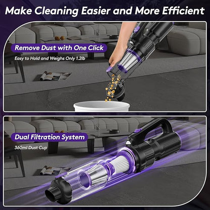 Car Vacuum Portable Cordless, 20000Pa Mini Vacuum Cleaner & Air Duster, 130W Brushless Motor Handheld Vacuum Cordless with LED Light, 7800mAh Battery, Multi-Nozzles for Car, Office, Home, Pet
