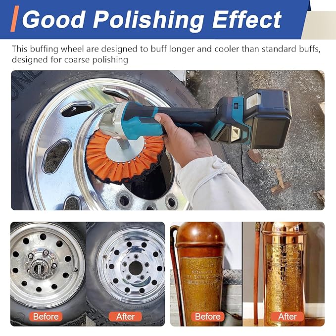 QZATTCAEN Airway Buffing Wheel Kit 8in Extra Thick 16Ply, 5/8in Arbor Hole Aluminum Wheel Polishing kit 3pcs (1* Coarse & 1*Medium & 1*Fine) for Angle Grinder Metal Automotive Body Rim Polishing