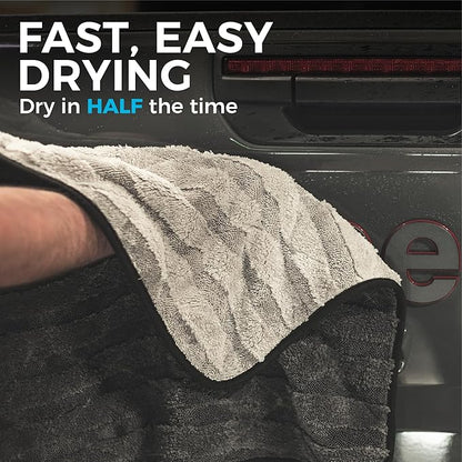 The Rag Company Gauntlet Car Drying Towel - 70/30 Korean Microfiber, Dries Faster Without Scratching, 900gsm, 20x30 inches, Ice Grey/Grey, Pack of 1