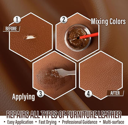 Brown Leather & Vinyl Repair Kit, Leather Repair Kit for Sofa, Jacket, Car Seats, Purse, Easily Restores Cat Scratch, Rips, Tears, Cracks, Holes on Faux, Artificial, Genuine Pleather & Any Material
