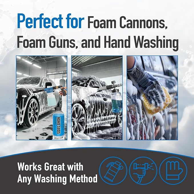 Nanoskin NANO SUDS Foaming Car Wash Shampoo 5 Gallons - Works with Foam Cannon, Foam Gun, Bucket Washes, Car Soap for Pressure Washer | Safe for Cars Trucks, Motorcycles, RVs & More | Fruity Scented, 640 Fl Oz (Pack of 1), Blue