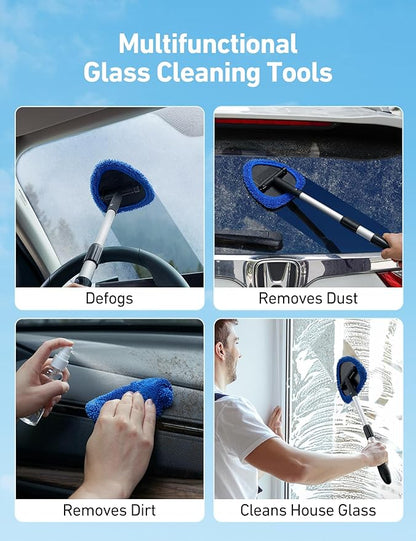 AstroAI Car Windshield Cleaner Tool, Window Cleaning Kit with 39in Car Mirror Squeegee, 4 Reusable Microfiber Pads and Extendable Handle, Blue