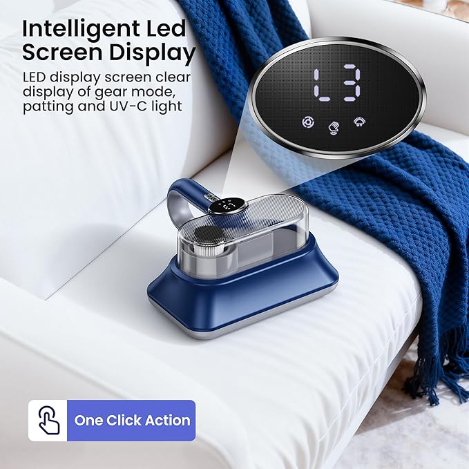 Mattress Vacuum Cleaner Powerful Vibration Cordless Sofa Bed Vacuum Cleaner with UV-C Light, Type-C Charging Port and LED Display, HEPA Filter, Versatile Handheld Vacuums for Bed, Couch, Crib, Carpets