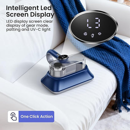 Mattress Vacuum Cleaner Powerful Vibration Cordless Sofa Bed Vacuum Cleaner with UV-C Light, Type-C Charging Port and LED Display, HEPA Filter, Versatile Handheld Vacuums for Bed, Couch, Crib, Carpets