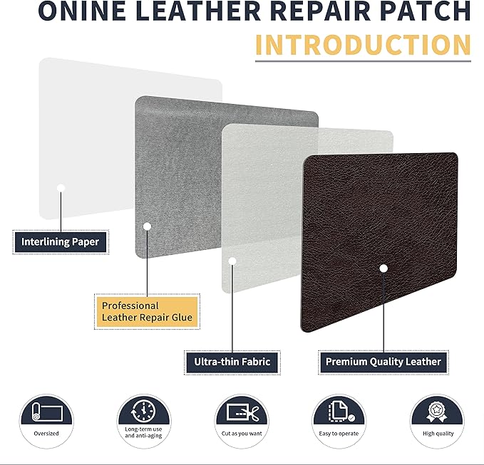 ONine Repair ，Leather Repair Tape, 12 x 48 inches Leather Repair for Furniture,Vinyl Repair Kit， Couch Patch，for Sofas, Furniture, Car Seats(Dark Brown)