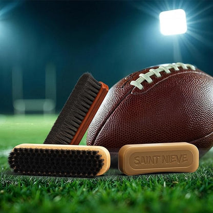 Football Prep Kit - Leather Football Conditioning Set with Beeswax, 2 Brushes (Soft Horsehair & Hard Hog Bristle), for Enhanced Grip & Longevity