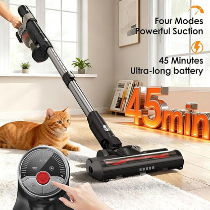 DlandHome Cordless Vacuum Cleaner, Portable Rechargeable Stick Vacuum with Auto-Empty System, Up to 45 Minutes, 2.5L Dust Cup, LED Headlights, 35KPA Powerful Suction for Home Pet Hair Carpets