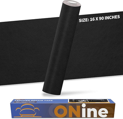 ONine Leather Repair Patch，Leather Repair Tape, 16 x 90 inches Leather Repair Patch for Furniture,Vinyl Repair Kit，Leather Couch Patch，for Sofas, Furniture, Car Seats, Office Chairs(Black)