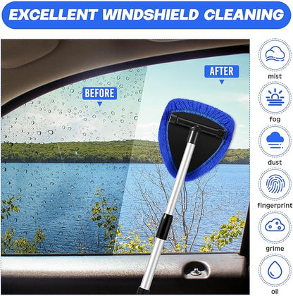 8 Pcs Car Windshield Cleaner Tool Kit with Extendable Handle, Microfiber Towel Pads, Brush, Empty Spray Bottle for Auto Glass Wiper Suvs Rvs & Home Windows(Blue)