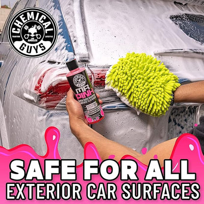 Chemical Guys Mr. Pink Car Wash Soap & Chenille Wash Mitt Kit - 16 oz High Foaming Auto Shampoo with Plush Microfiber Mitt - Safe for Cars, Trucks, Motorcycles, and RVs - Scratch-Free Cleaning Combo