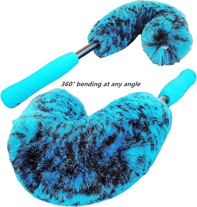 DEKADONS 4PCS Wheel Brush Kit for Cleaning Wheel and Tire, Wheel and Rim Brush, Car Detailing Brushes, 360 Degree Bendable & Durable Car Wheel Rim Cleaner Brush Set (Blue)