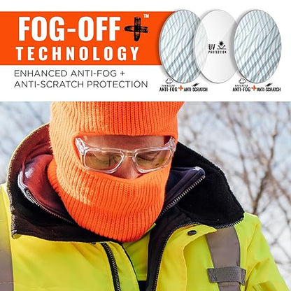 Ergodyne Skullerz SIXTEN Safety Glasses with Side Shields, Anti Fog + Anti Scratch, ANSI z87.1 with Protective Microfiber Eyewear Cleaning & Storage Bag